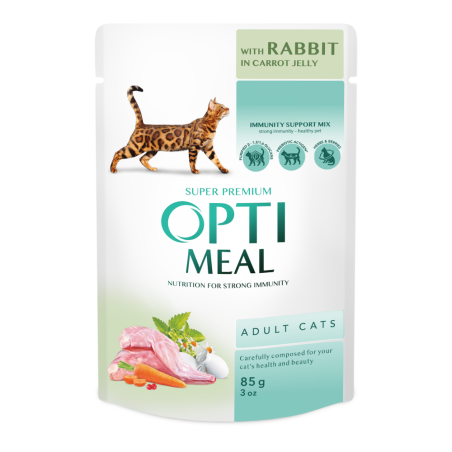 Вологий корм Optimeal для котів з кроликом у морквяному желе 85 г. (4820215365840) 000075686 фото