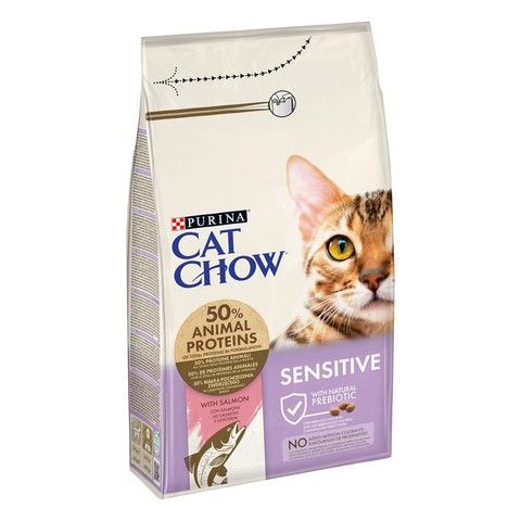 Сухой корм Cat Chow Sensitive для взрослых кошек с чувствительной кожей и пищеварением с лососем 1.5 кг (7613035394131) 000074639 фото