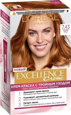 Стійка крем-фарба для волосся L'Oreal Paris Excellence Creme 7.43 - Мідний русявий (3600523781270) 20664     фото