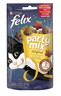 Лакомство Purina Felix Party Mix Original Mix для кошек, микс со вкусом курицы, печени и индейки, 60 г(7613287631459) 000074518 фото