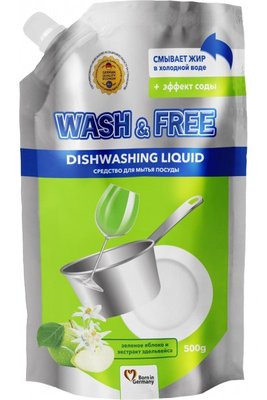 Средство для мытья посуды Wash&Free зеленое яблоко и экстракт эдельвейса дой-пак 500 г (4260637724656) В00299492 фото