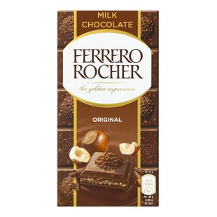 Шоколад молочный Ferrero Rocher с лесными орехами 90 г. (8000500359488) 000072807 фото