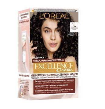 Фарба для волосся L'Oreal Paris Excellence Cr&egrave;me Universal Nudes 1U Універсальний чорний 192 мл (3600523998654) В00294703 фото