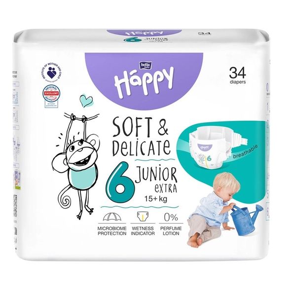 Подгузники Bella Baby Happy Soft&Delicate Junior extra 15+ кг 34 шт (5900516605544) В00310671 фото