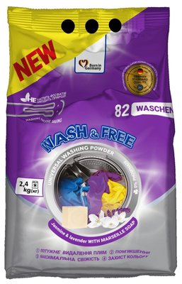 Порошок для прання уні. жасмин та лаванда з марсельським милом 2400г WASH&FREE(4262396140890) В00302402 фото