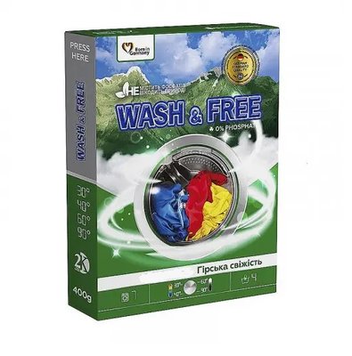 Пральний порошок Wash&Free для ручного прання Гірська свіжість 400 г (4262396143334) В00307280 фото
