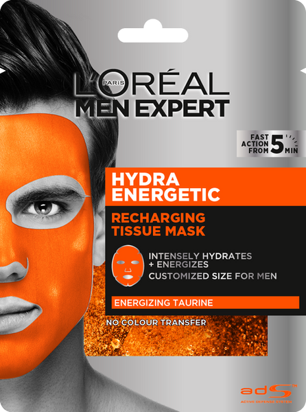 Тканинна маска для обличчя L'Oreal Paris Men Expert Hydra Energetic для чоловіків 30 г (3600523704378) В00099326 фото