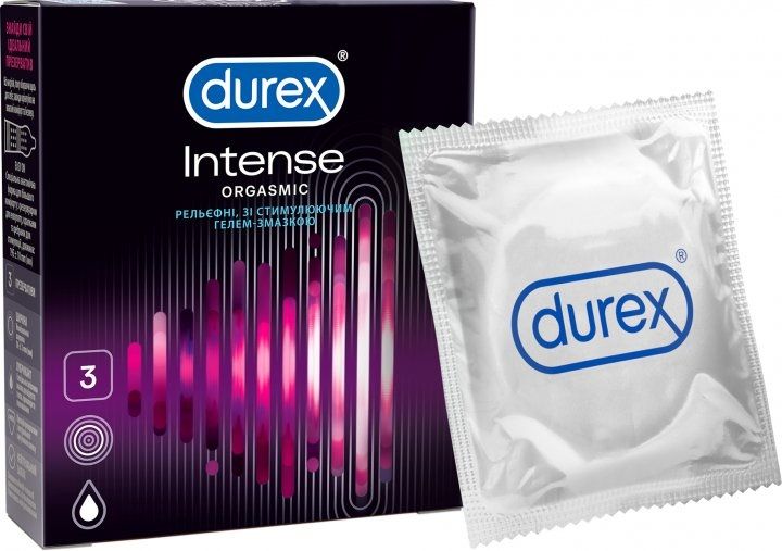 Презервативы латексные с силиконовой смазкой Durex Intense Orgasmic (рельефные со стимулирующим гелем-смазкой) 3 шт. (5052197056068) В00141715 фото