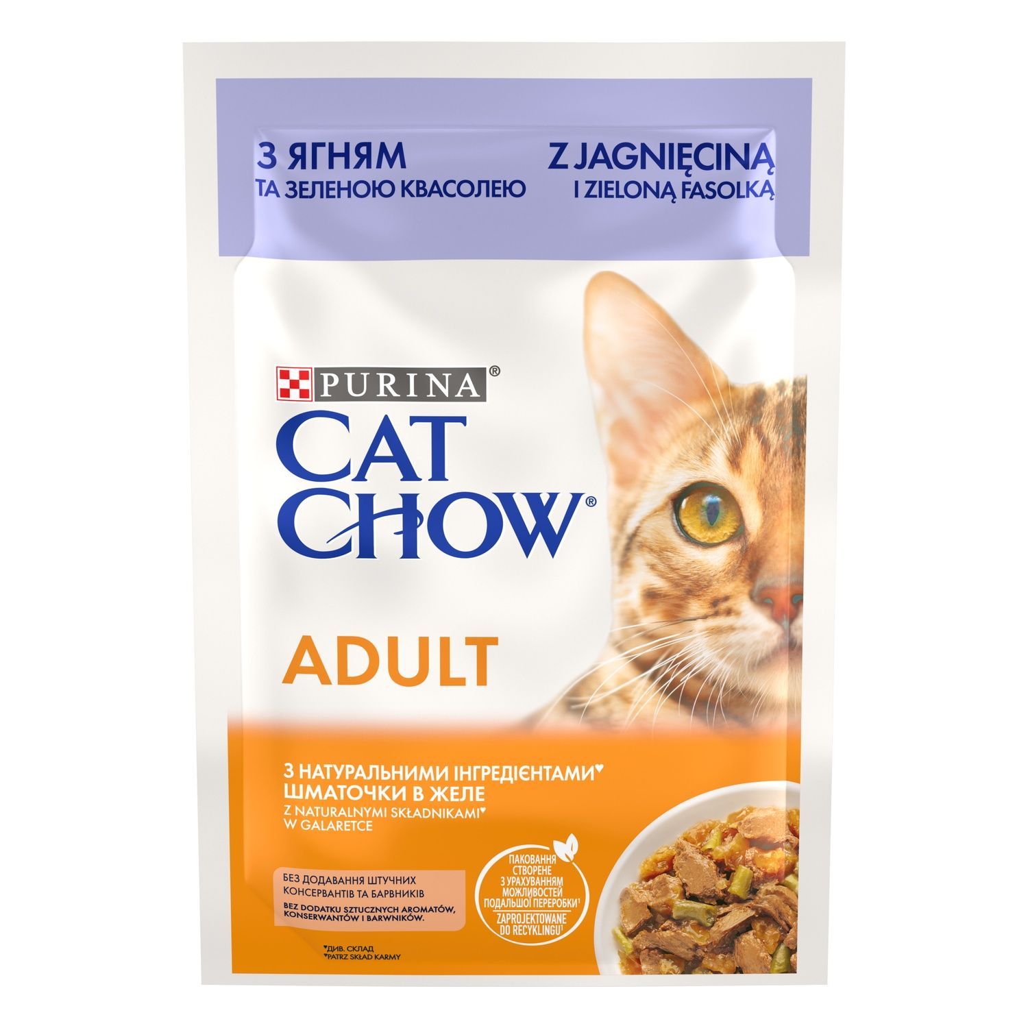 Вологий корм Cat Chow Adult з ягням і зеленою квасолею в желе 85 г (8445290476524) 000077628 фото