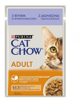 Вологий корм Cat Chow Adult з ягням і зеленою квасолею в желе 85 г (8445290476524) 000077628 фото
