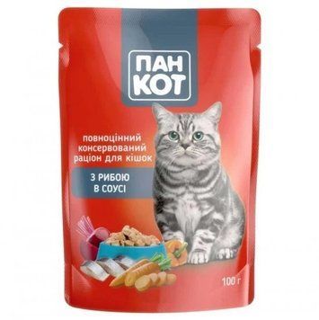 Влажный корм для кошек Пан Кот с рыбой в соусе 100 г (4820111141043) 000089512 фото