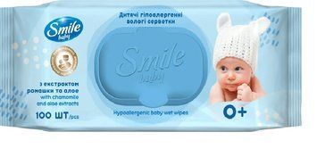 Вологі серветки Smile Baby з екстрактом ромашки, алое і вітамінним комплексом з клапаном 100 шт. (4823071607857) В00147872 фото