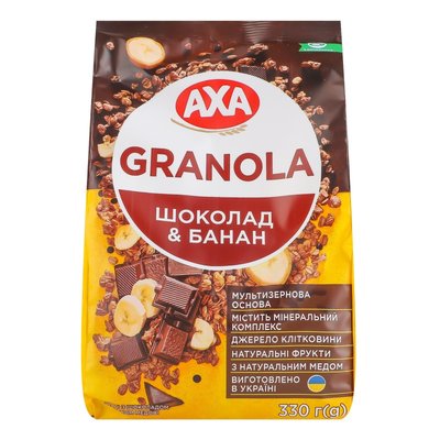 Гранола AXA хрустка з шоколадом та бананом 330 г (4820008125361) 000078735 фото