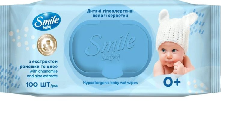 Вологі серветки Smile Baby з екстрактом ромашки, алое і вітамінним комплексом з клапаном 100 шт. (4823071607857) В00147872 фото