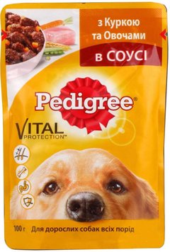 Вологий корм Pedigree для дорослих собак Курка та овочі в соусі 100г (5900951017322) 000076033 фото