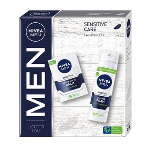 Набір для чоловіків NIVEA Men Sensetive Care 2024 Бальзам після гоління 100 мл + Піна для гоління 200 мл. (9005800372631) В00320990 фото