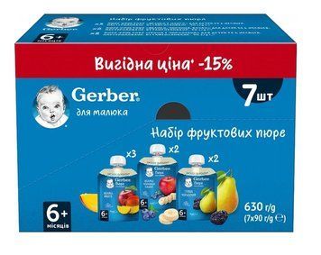 Набір фруктових пюре Gerber для дітей із 6 місяців 90 г х 7 шт (8445291467804) В00325361 фото
