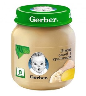 Пюре Gerber овочево - м'ясне ніжні овочі з кроликом з 6 місяців 130 г (7613036011259) В00139159 фото