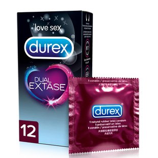 Презервативи латексні з силіконовою змазкою Durex Dual Extase (рельєфні з анестетиком) 12 шт. (5052197053432) В00141697 фото