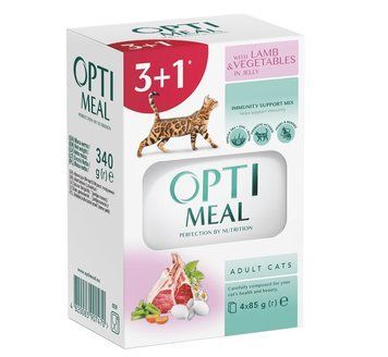 Влажный корм Optimeal для кошек с ягненком и овощами в желе 4 х 85 (4820083907470) 000023352 фото