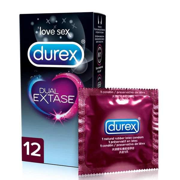 Презервативы латексные с силиконовой смазкой Durex Dual Extase (рельефные с анестетиком) 12 шт. (5052197053432) В00141697 фото