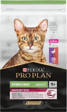 Сухой корм кошек после стерилизации Purina Pro Plan Sterilised Adult 1+ Savoury Duo с уткой и печенью 10 кг ( 7613036732727) 000076155 фото