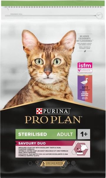 Сухой корм кошек после стерилизации Purina Pro Plan Sterilised Adult 1+ Savoury Duo с уткой и печенью 10 кг ( 7613036732727) 000076155 фото