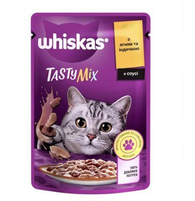 Вологий корм Whiskas TastyMix для котів Ягня та індичка в соусі 85 гр (4770608262440) 000076243 фото