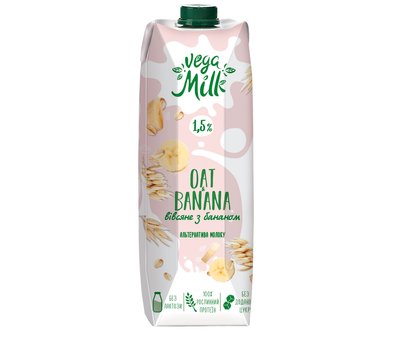 Напій Vega Milk вівсяний з бананом 950 мл (4820192262118) 000062214 фото