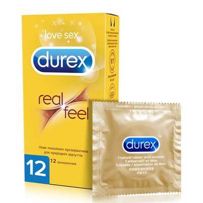 Презервативи з синтетичного латексу з силіконовою змазкою Durex Real Feel (натуральні відчуття) 12 шт. (5052197026719) В00141701 фото