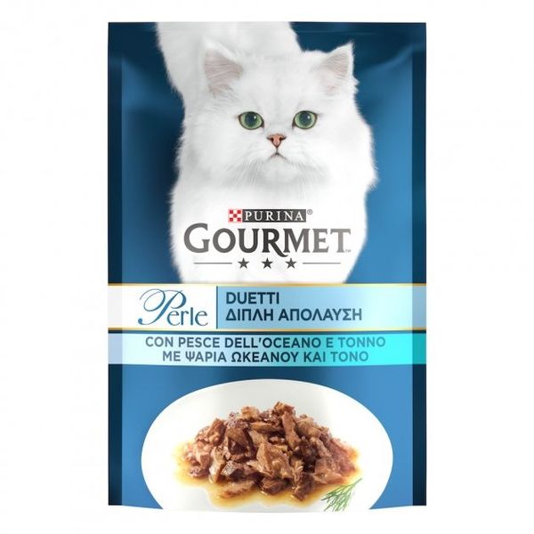 Вологий корм для котів Purina Gourmet Perle Duo з рибою і тунцем 85 г (7613033580130) 000073619 фото