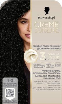 Фарба для волосся Schwarzkopf Creme Supreme 1-0 Натуральний Чорний 182 мл (9000101746846) В00342757 фото