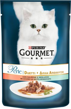 Влажный корм для кошек Purina Gourmet Perle Duo с лососем и Сайдой мини филе в подливе 85 г (7613033580000) 000073782 фото