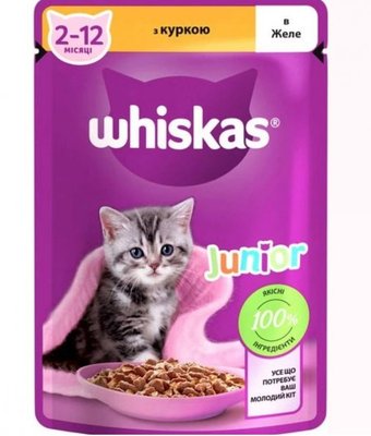 Вологий корм для кішенят Whiskas Kitten з куркою в желе 85 г (5900951302152) 000076247 фото