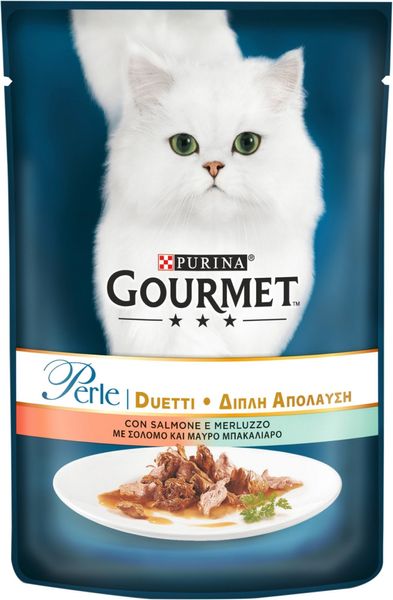 Вологий корм для котів Purina Gourmet Perle Duo з лососем і Сайдою міні філе в підливі 85 г (7613033580000) 000073782 фото