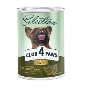 Влажный корм Club 4 Paws Selection для взрослых соба Паштет с курицей и индейка 400 г (4820215369442) 000074618 фото