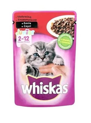 Вологий корм Whiskas для кошенят з яловичиною в соусі для котят 85 гр (5900951301957) 000076248 фото