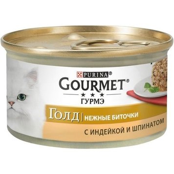 Влажный корм GOURMET Gold "Нежные биточки" для взрослых кошек, с индейкой и шпинатом 85 г (7613035442245) 000076559 фото