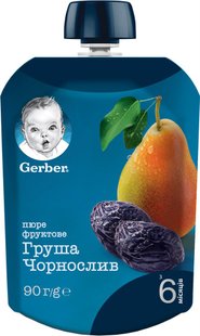 Пюре Gerber фруктове Груша та чорнослив з 6 місяців 90 г (7613036346375) В00099583 фото