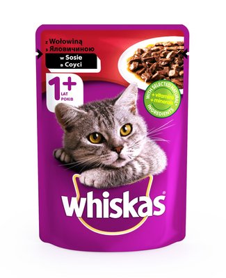 Вологий корм для котів Whiskas з яловичиною в соусі 100г. (4770608239138) 000029142 фото
