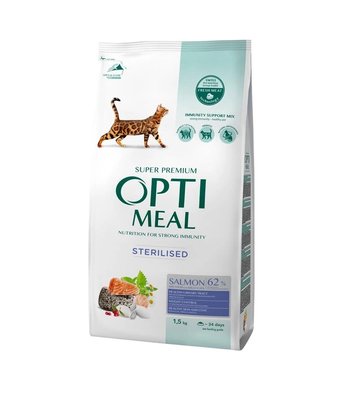 Сухий корм Optimeal для стерилізованих кішок та кастрованих котів зі смаком лосось 1.5 кг (4820215368162) 000077806 фото