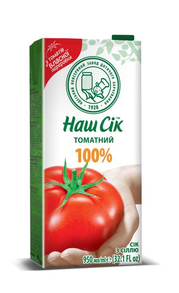 Сок Наш Сок Томатный 100% с солью 0.95 л (4820003689141) 000010051 фото