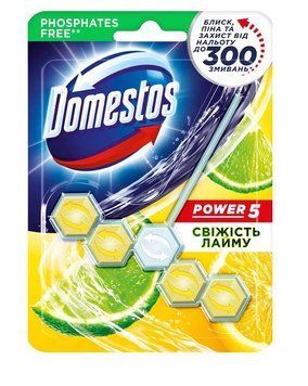 Блок для очищення унітаза Domestos Power 5 Свіжість лайму 55 г (8720182799456) В00313122 фото