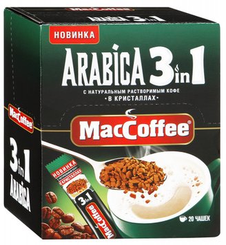 Кавовий напій MacCoffee 3в1 Арабіка 20шт * 16г (8887290109932) 000019447 фото