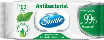 Вологі серветки Smile Antibacterial із соком подорожника 100 шт. (4823071636741) В00147156 фото