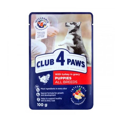 Вологий корм Club 4 Paws Premium для Собак Індичка в Соусі 100г (4820215363198) 000063345 фото