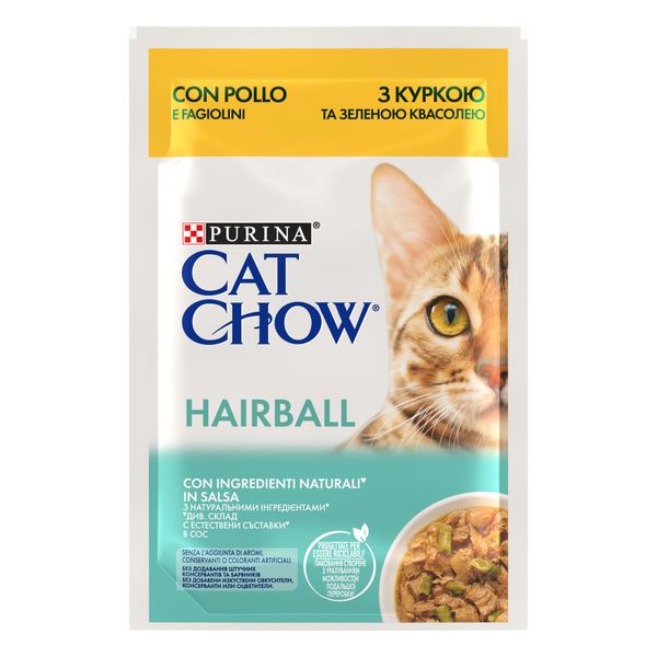 Влажный корм Purina Cat Chow Hairball для кошек Нежные кусочки с курицей и зеленой фасолью для кошек 85 гр( 7613037031393) 000076759 фото