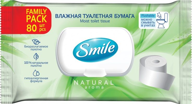Вологий туалетний папір Smile Family для дорослих з клапаном 80 шт. (4823071642278) В00188441 фото