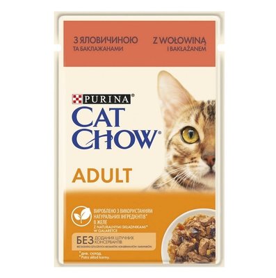 Вологий корм для кішок Purina Cat Chow Adult з яловичиною і баклажанами 85 г (7613036595025) 000076987 фото