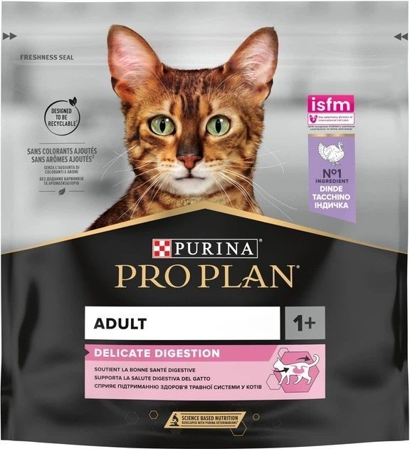 Сухий корм для дорослих котів з чутливою травною системою Purina Pro Plan Adult 1+ Delicate Digestion з індичкою 400 г (7613033568671) 000078408 фото